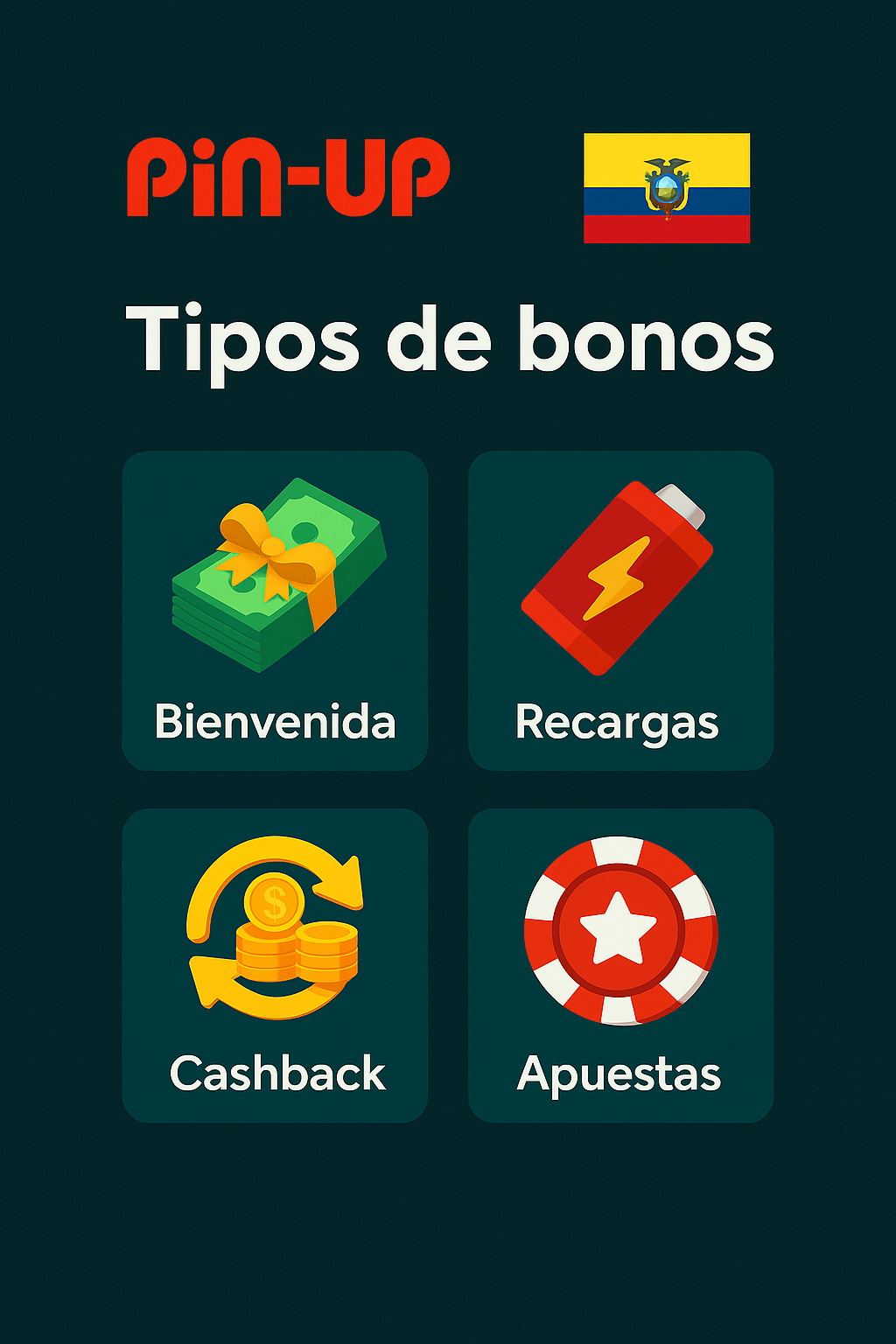 Tipos de bonos: bienvenida, recargas, cashback, apuestas